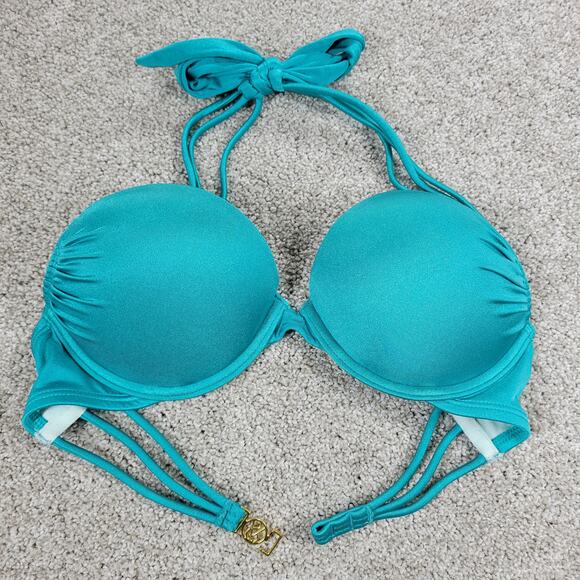 Victorias Secret Bombshell Bikini Top‎ Womens A Cup Teal Blue Padded Push Up Bra - Picture 1 of 16